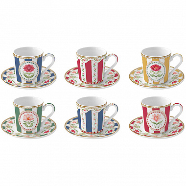 картинка Набор кофейных чашек с блюдцем Flowery, 100 мл, 6 шт. от магазина Одежда+