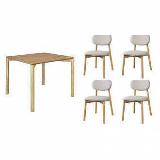 Обеденная группа Union: стол обеденный 90х90 см, дуб и 4 стула, рогожка, светло-коричневый/светло-серый