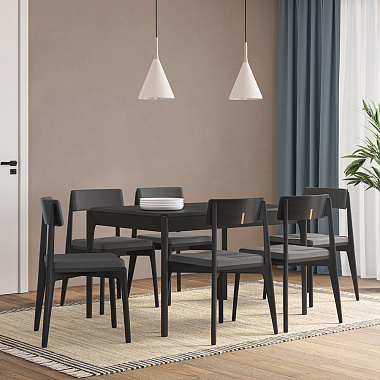 Обеденная группа Aska: стол 85х180 см, черный и стулья черный/мокрый асфальт, 6 шт., анонс элемента