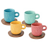 Изображение товара Набор из 4-х чашек для кофе с подставками из акации Радуга отдыха, 110 мл, разноцветный