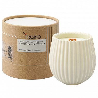 картинка Свеча ароматическая с деревянным фитилём Nutmeg, Leather & Vanilla из коллекции Edge, бежевый, 60 ч от магазина Одежда+