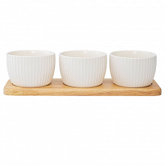 Набор из 3 чаш на деревянной подставке Soft Ripples, Dual Glazing, 200 мл