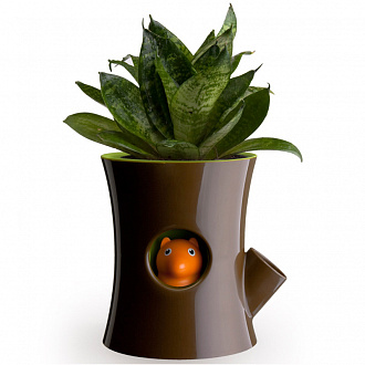 Изображение товара Горшок для цветов с системой автополива Log&Squirrel, коричневый/зеленый