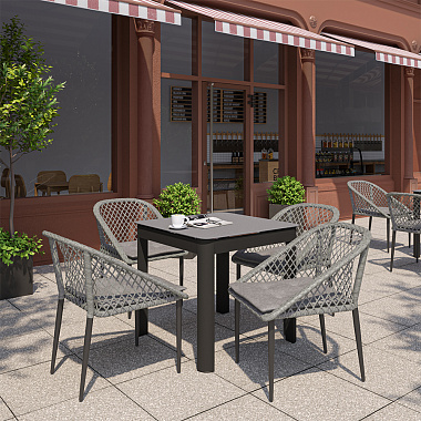 Обеденная группа: стол Leif, 80х80 см, темно-серый и стул Sverre, серый, 4 шт., анонс элемента