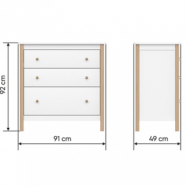Комод с 3-мя ящиками Classic, 91х49х92 см, белый/бук, анонс элемента