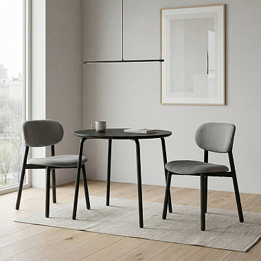 Обеденная группа Round: стол Ø80 см, черный и стул дымчато-серый, 2 шт., анонс элемента