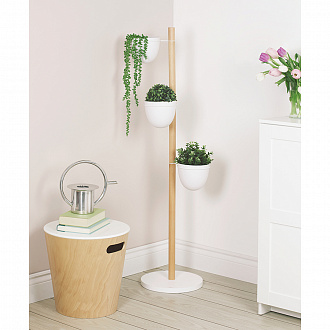 Изображение товара Подставка для растений Floristand, белая/натуральное дерево, 3 горшка
