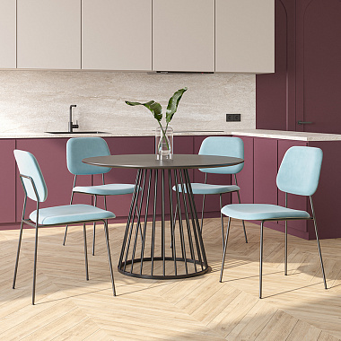 Обеденная группа: стол Tyra, Ø110 см, черный и стул Tilla, темно-бирюзовый, 4 шт., анонс элемента