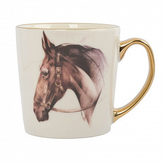 Кружка Голова лошади, Horse, Грациозные лошади, 500 мл, бело-золотистая