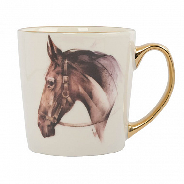 картинка Кружка Голова лошади, Horse, Грациозные лошади, 500 мл, бело-золотистая от магазина Одежда+