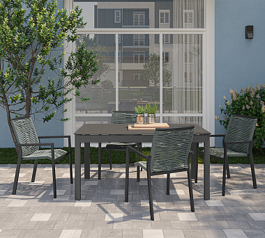 Обеденная группа: стол Leif, 160х90 см, темно-серый и стул Paulsen, серо-зеленый, 4 шт., анонс элемента