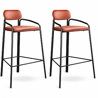 Изображение товара Набор из 2 барных стульев Ror, Round, велюр, черный/темно-красный