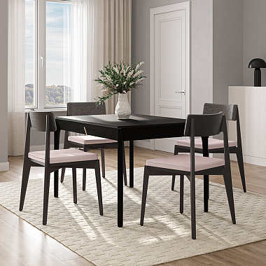 Обеденная группа Aska: стол 85х120 см, черный и стулья черный/темно-серый/розовый, 4 шт., анонс элемента