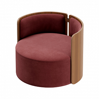 Кресло крутящееся Lagom 800, ∅82,5 см, бордовый/натуральный дуб