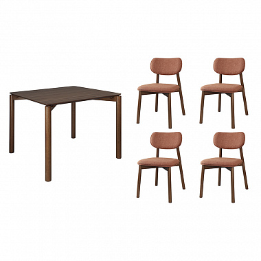 Обеденная группа Union: стол обеденный 90х90 см, дуб и 4 стула, рогожка, темно-коричневый/терракота, анонс элемента