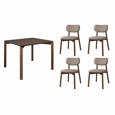 Обеденная группа Union: стол обеденный 90х90 см, дуб и 4 стула, рогожка, темно-коричневый/кофейный, анонс элемента