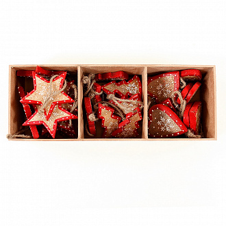 Изображение товара Украшения подвесные Stars/Trees/Hearts, деревянные, в подарочной коробке, 27 шт.