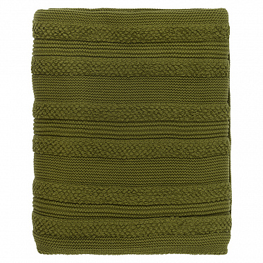 Плед из хлопка с буклированной вязкой оливкового цвета из коллекции Essential, 130х170 см, анонс элемента
