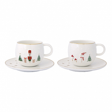 картинка Набор кофейных чашек с блюдцем Let it snow, Snowman & Nutcracker, 120 мл, 2 шт. от магазина Одежда+