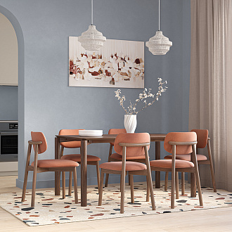 Обеденная группа Union: стол обеденный, 150х90 см, дуб и 6 стульев, рогожка, темно-коричневый/терракота