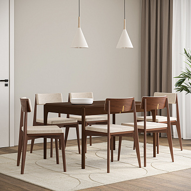 Обеденная группа Aska: стол 85х180 см, орех и стулья орех/бежевый, 6 шт., анонс элемента