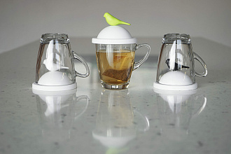Изображение товара Чашка с крышкой Sparrow, белая/зеленая