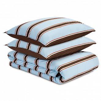 Комплект постельного белья из перкаля голубого цвета из коллекции Stripes, 150х200см