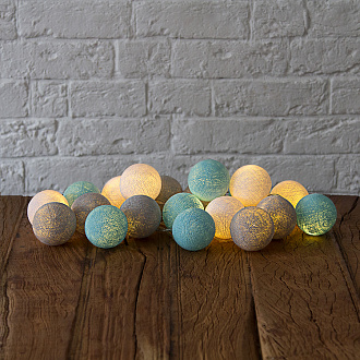 Изображение товара Гирлянда Lares&Penates, шарики, от сети, 20 ламп, 3 м, серо-голубая