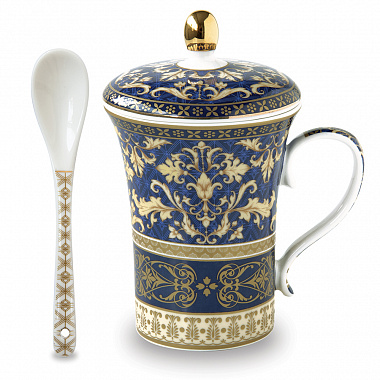 картинка Кружка с крышкой и ложкой Baroque, 300 мл, синяя от магазина Одежда+
