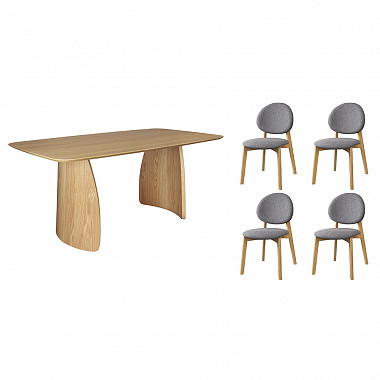 Обеденная группа Brunch: стол обеденный,180х90 см, дуб и 4 стула, рогожка, светло-коричневый/серый, анонс элемента