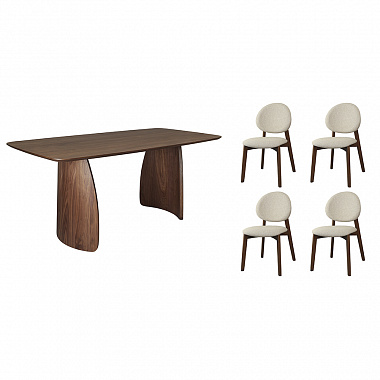 Обеденная группа Brunch: стол обеденный,180х90 см, дуб и 4 стула, рогожка, темно-коричневый/бежевый, анонс элемента