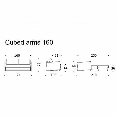 На кухню маленький Диван Cubed 160 с подлокотниками, 174х103х77 см, гранит