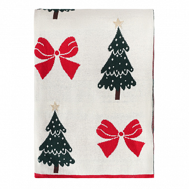 Плед из хлопка с новогодним рисунком Christmas Bows из коллекции New Year Essential, 130x180 см, анонс элемента