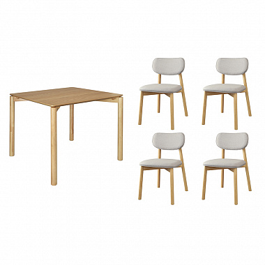Обеденная группа Union: стол обеденный 90х90 см, дуб и 4 стула, рогожка, светло-коричневый/светло-серый, анонс элемента