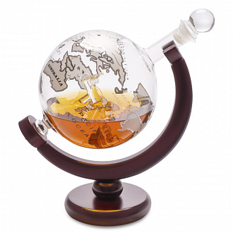 Изображение товара Декантер для виски на деревянной подставке Globe, 0,8 л