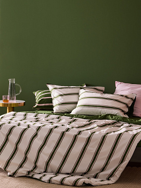 Простыня из перкаля травянисто-зеленого цвета цвета из коллекции Stripes, 240х270см, анонс элемента