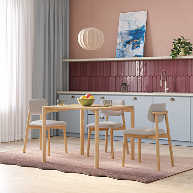 Обеденная группа Union: стол обеденный 90х90 см, дуб и 4 стула, рогожка, светло-коричневый/светло-серый, анонс элемента