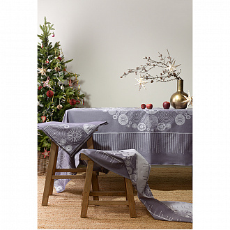 Изображение товара Скатерть из хлопка фиолетово-серого цвета с рисунком Ледяные узоры, New Year Essential, 180х260см