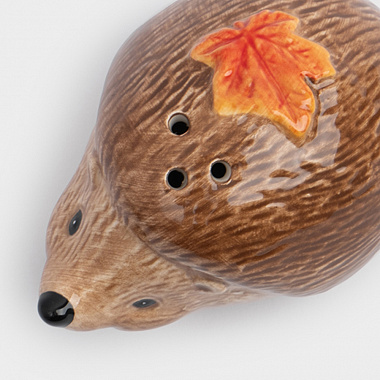 картинка Емкость для соли или перца Еж с листом, Anna Lafarg,  Autumn forest, 5,5х8 см, коричневая от магазина Одежда+