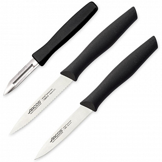 Изображение товара Набор из 3 ножей для чистки и нарезки овощей Nova, 6/10/10 см, черные рукоятки