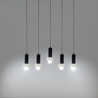картинка Светильник подвесной каскадный Fungus, Ø15х25 см, 5 плафонов, белый/черный от магазина Одежда+