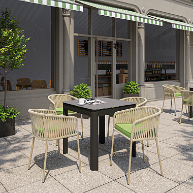 Обеденная группа: стол Leif, 80х80 см, серо-бежевый и стул Reed, бежевый/зеленый, 4 шт., анонс элемента