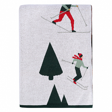 Плед из хлопка с новогодним рисунком Let's Ski из коллекции New Year Essential, 130x180 см, анонс элемента