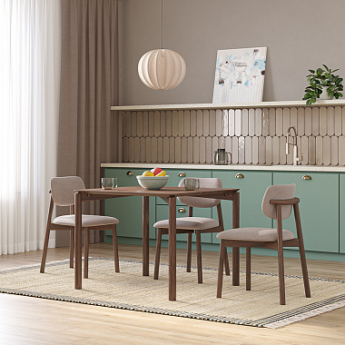 Обеденная группа Union: стол обеденный 90х90 см, дуб и 4 стула, рогожка, темно-коричневый/кофейный, анонс элемента