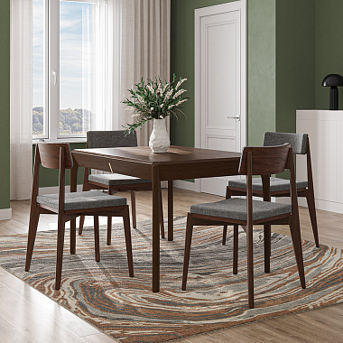 Обеденная группа Aska: стол 85х120 см, орех и стулья орех/мокрый асфальт, 4 шт., анонс элемента