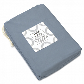 Изображение товара Комплект постельного белья из сатина джинсово-синего цвета с брашинг-эффектом из коллекции Essential