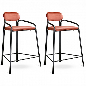 Изображение товара Набор из 2 полубарных стульев Ror, Round, велюр, черный/темно-красный