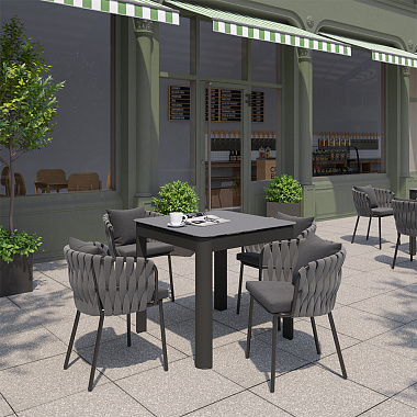 Обеденная группа: стол Leif, 80х80 см, темно-серый и стул Braid, серый/черный, 4 шт., анонс элемента