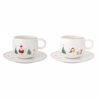 картинка Набор кофейных чашек с блюдцем Let it snow, Santa & Bird, 120 мл, 2 шт. от магазина Одежда+