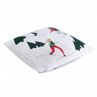 Подушка вязаная с новогодним рисунком Let's Ski из коллекции New Year Essential, 45x45 см, анонс элемента